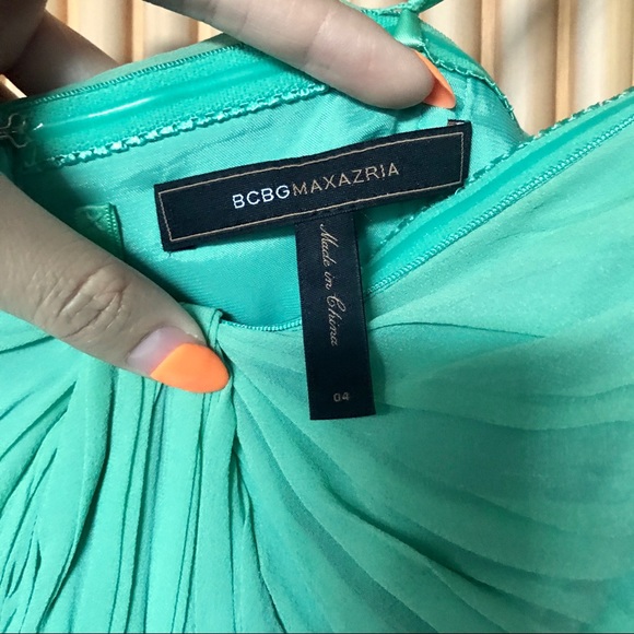 BCBG maxazria 100% silk mini strapless dress in sage mint green - Picture 5 of 10